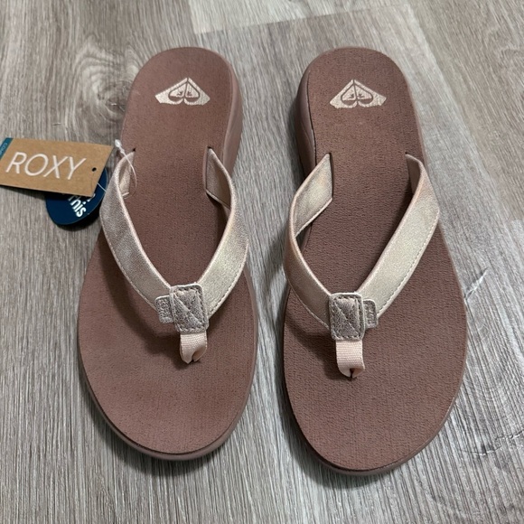 Roxy Laila Wedge Flip Flop Bronze Metallic NEW Sandal 10 - Picture 3 of 6